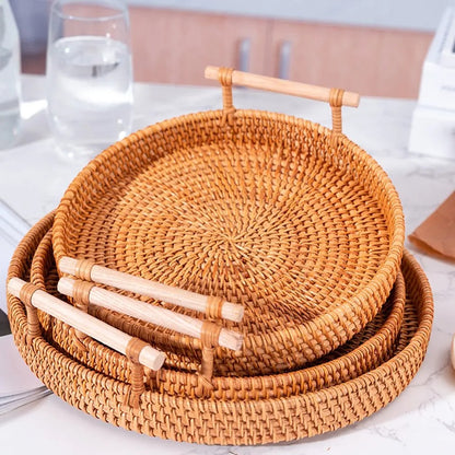 Handwoven Rattan Serving Tray with Handles