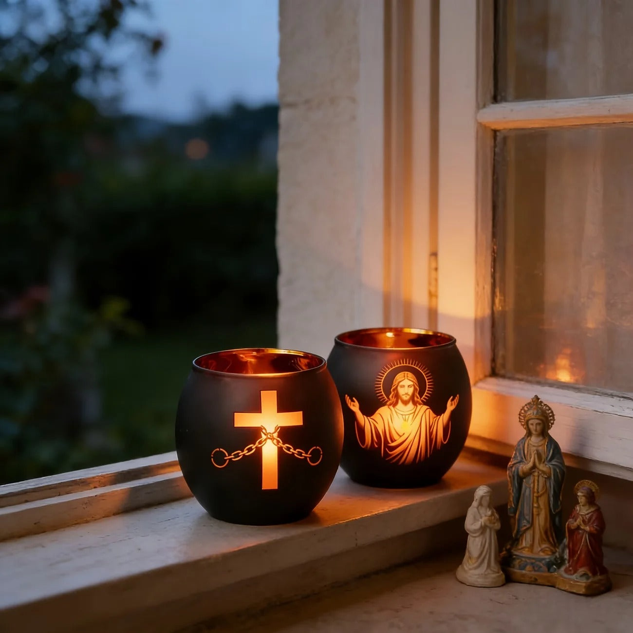 2-Piece Black Glass Cross Candle Holder Set