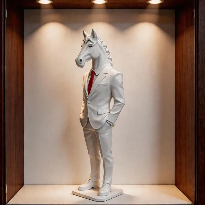 Elegant Horse Statue with Suit