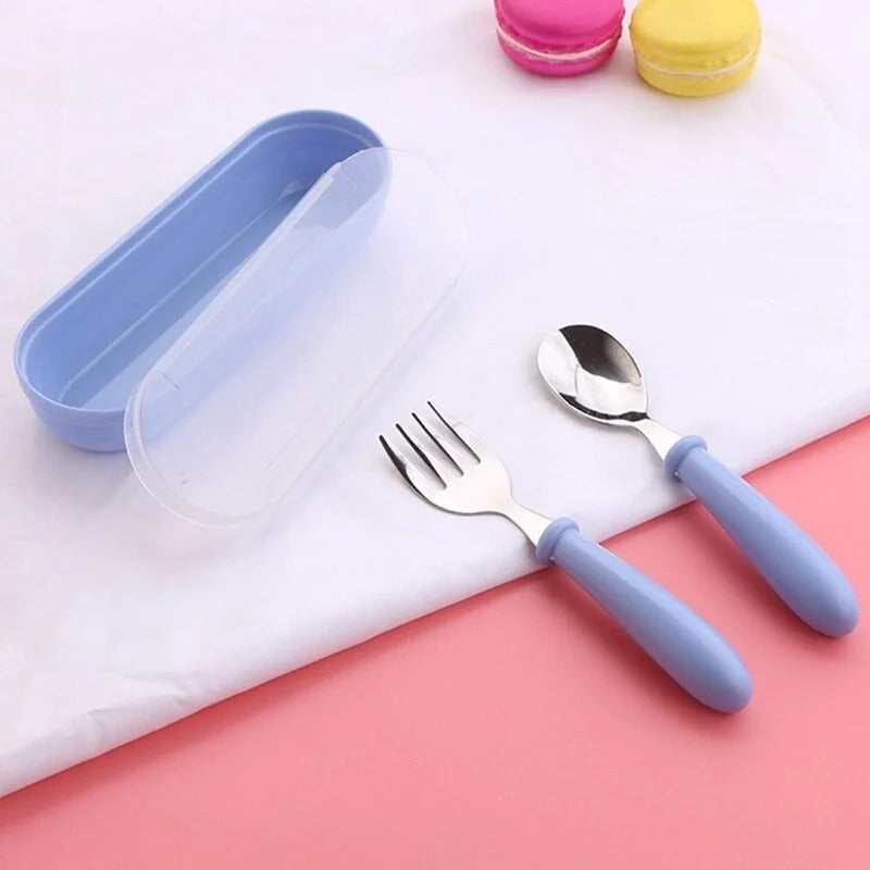 Kids Cutlery Set – 3-Piece Portable Spoon & Fork Set with Case