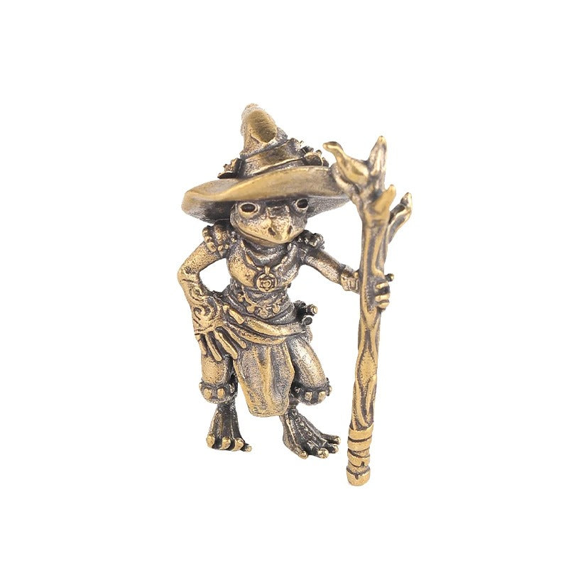 Vintage Brass Frog Wizard Figurine
