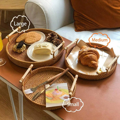 Handwoven Rattan Serving Tray with Handles