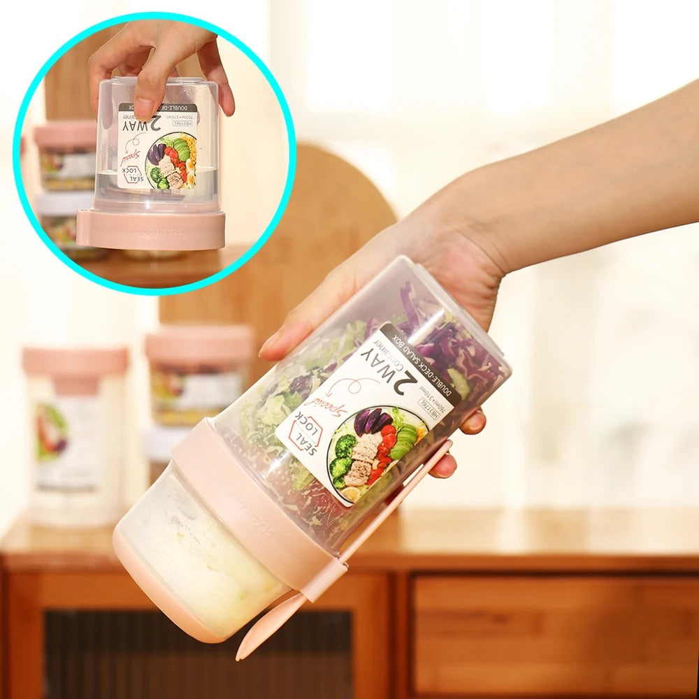 2-Layer Salad & Snack Container with Dressing Cup and Fork