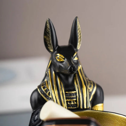 Ancient Egyptian Anubis Statue with Decorative Bowl