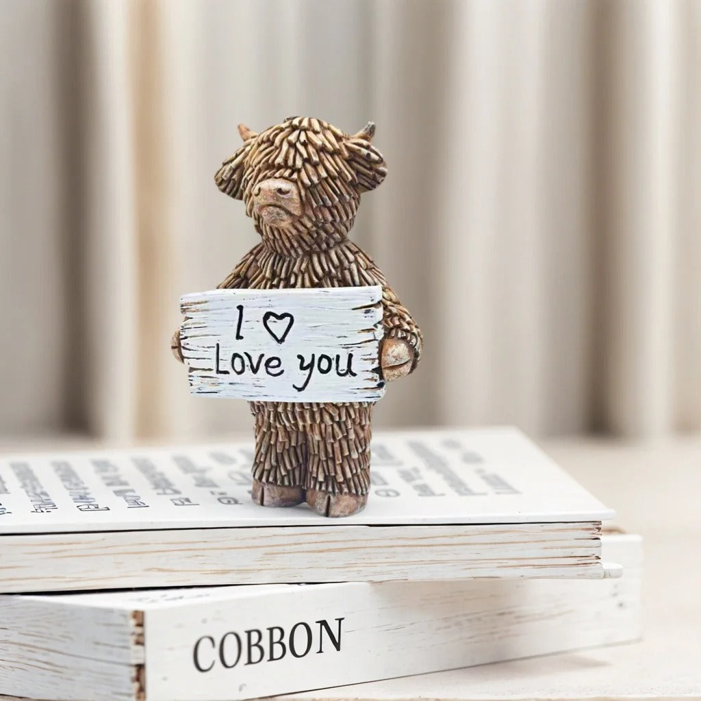 Funny Highland Cow "I Love You" Statue