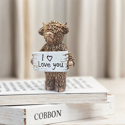 Funny Highland Cow "I Love You" Statue