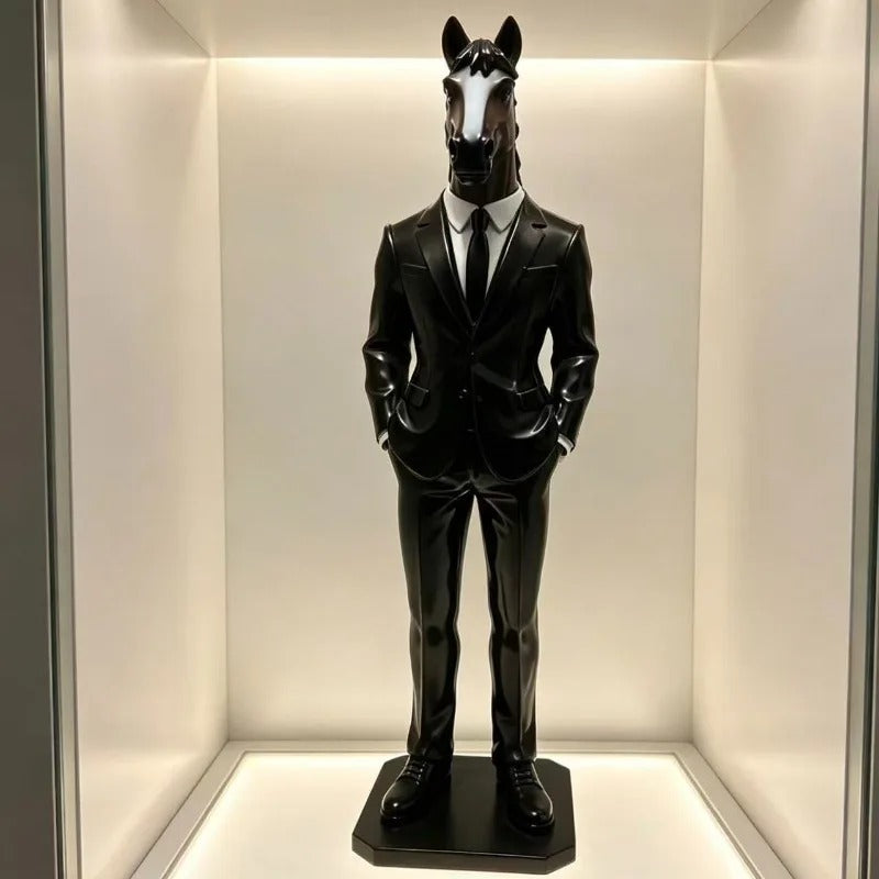 Elegant Horse Statue with Suit