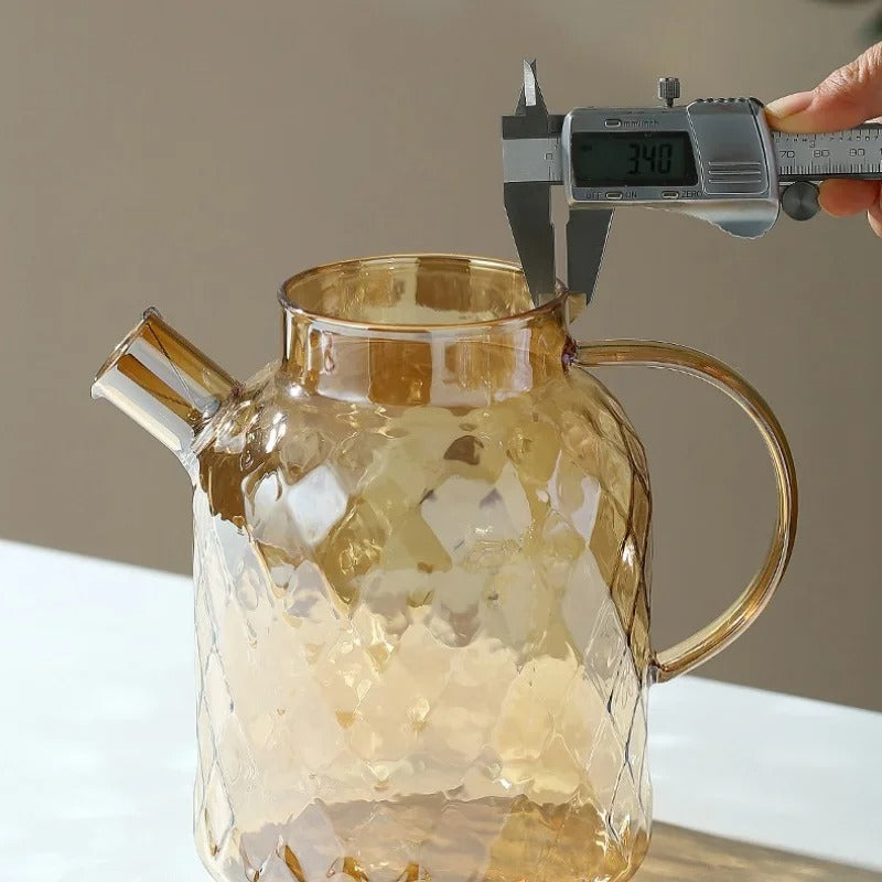 1L Glasteekanne mit Deckel und Filter – Bernsteinfarbener Teekessel für Blüten- oder Früchtetee