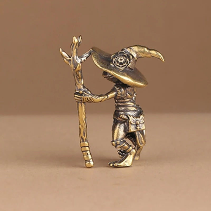 Vintage Brass Frog Wizard Figurine