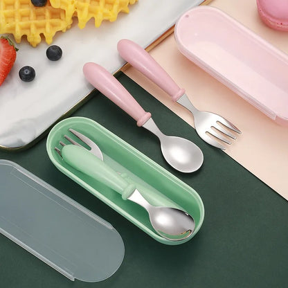 Kids Cutlery Set – 3-Piece Portable Spoon & Fork Set with Case