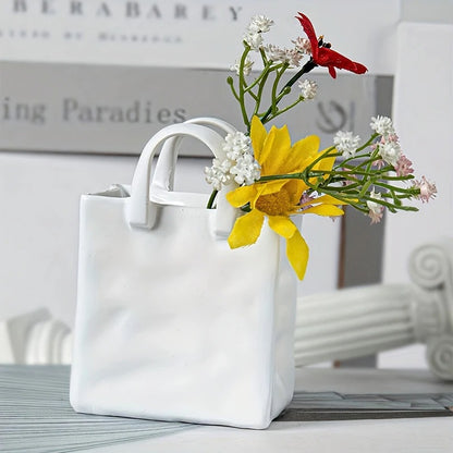 Nordic Handbag Vase – White Ceramic Flower Vase