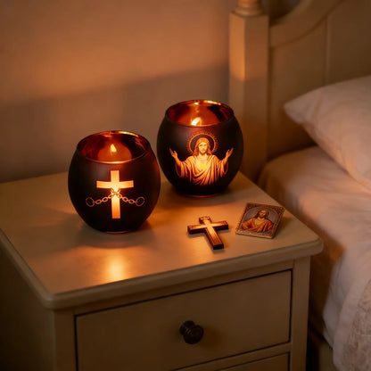 2-Piece Black Glass Cross Candle Holder Set