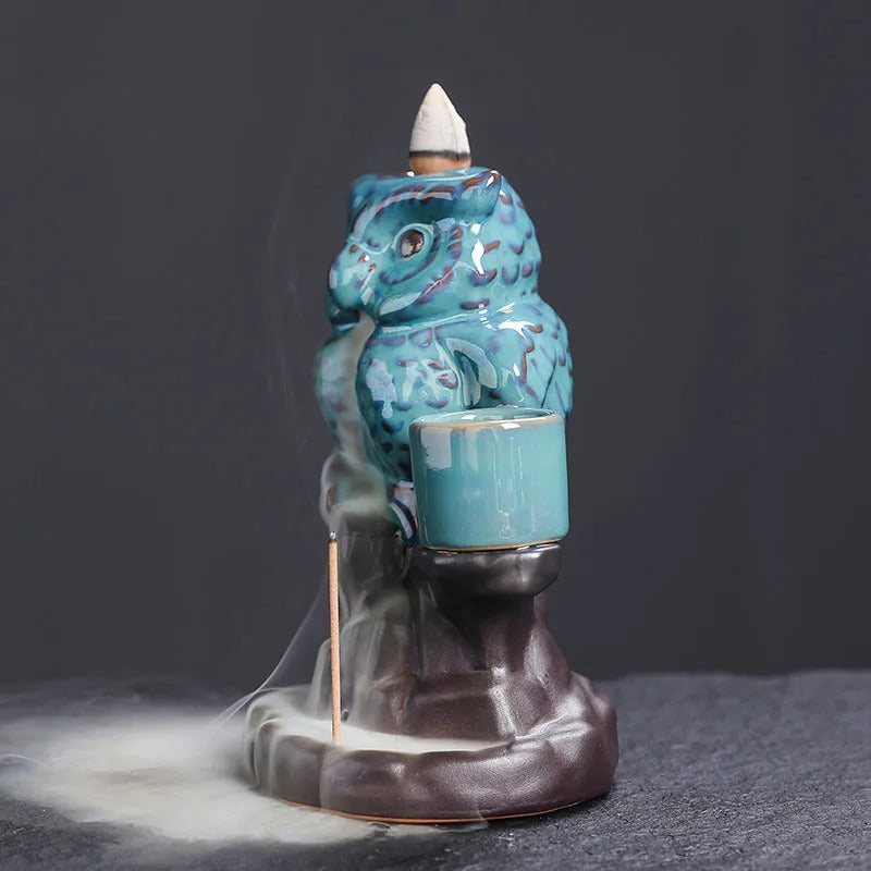 Ceramic Owl Backflow Incense Burner & Candle Holder