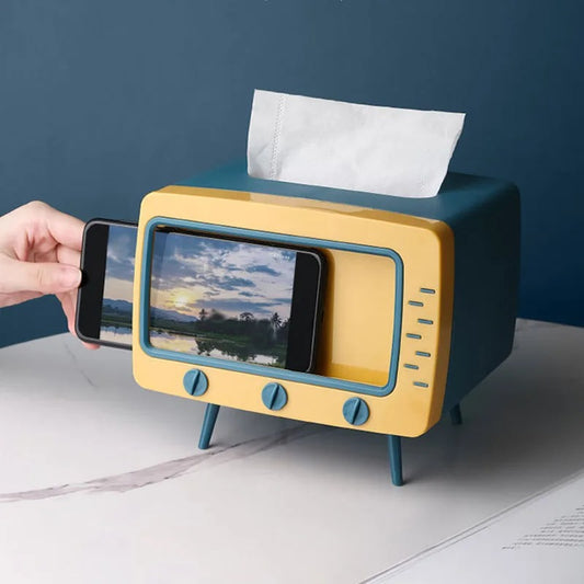 Retro TV Tissue Box with Phone Stand