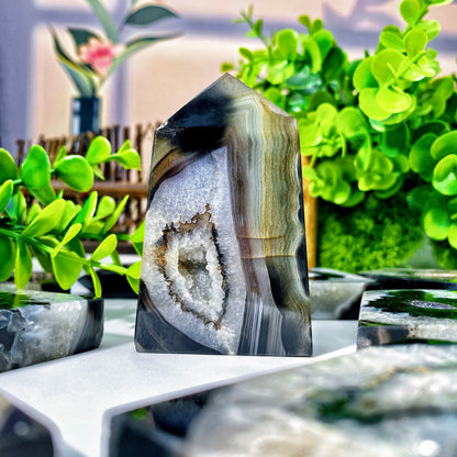 Random 3 Piece Black Agate Crystal Tower
