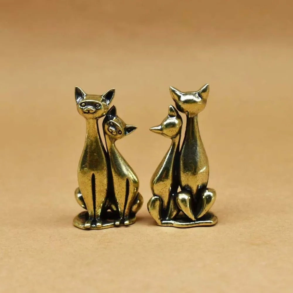 Vintage Brass Couple Cat Ornament