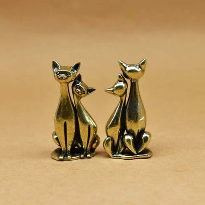 Vintage Brass Couple Cat Ornament