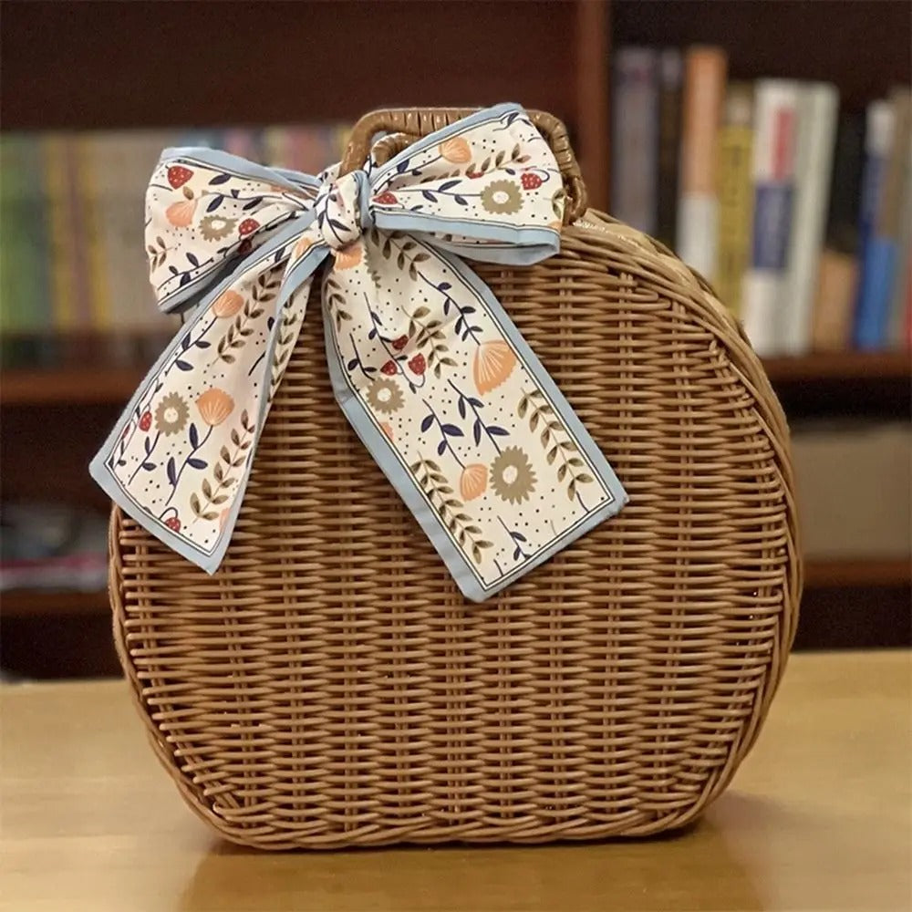 Handmade Round Wicker Basket With Lid