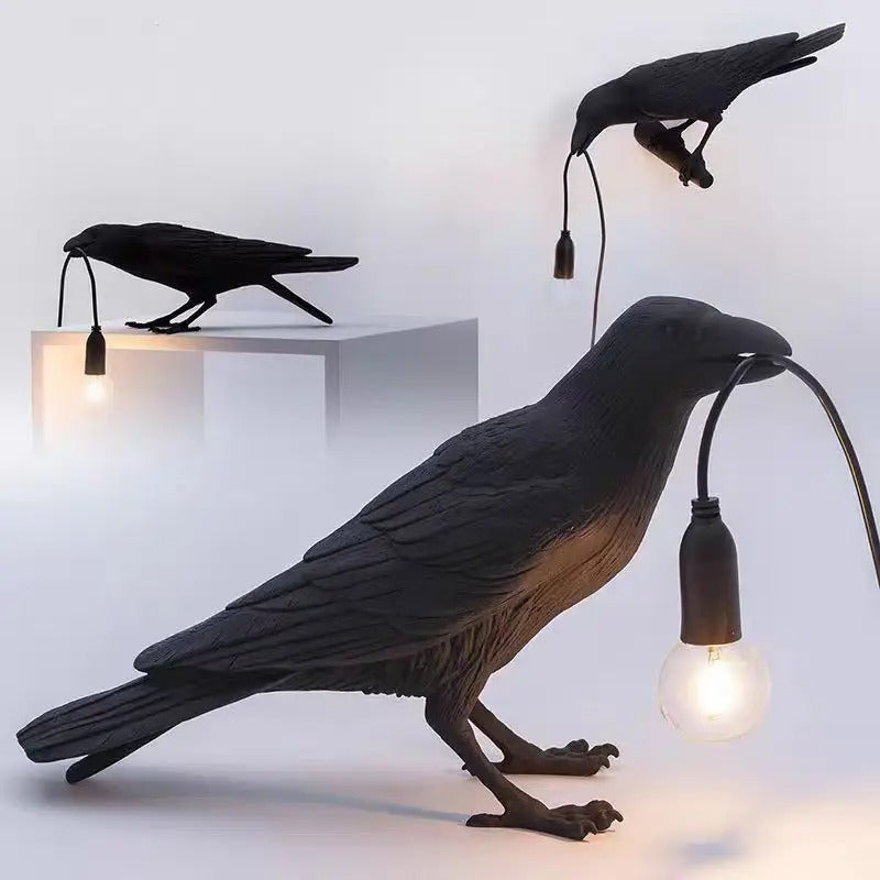Vintage Crow Lamp – Nordic Resin Bird Light