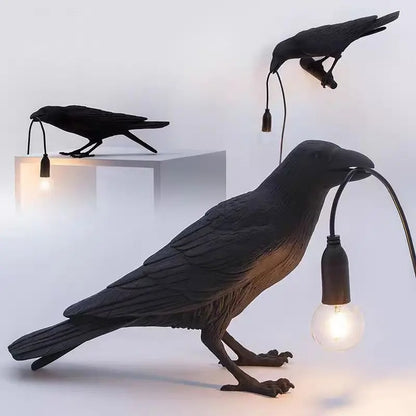 Vintage Crow Lamp – Nordic Resin Bird Light