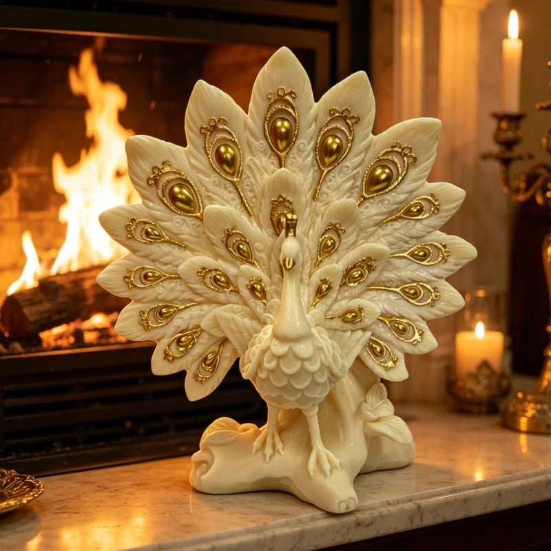 White & Gold Peacock Figurine
