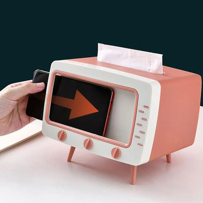Retro TV Tissue Box with Phone Stand
