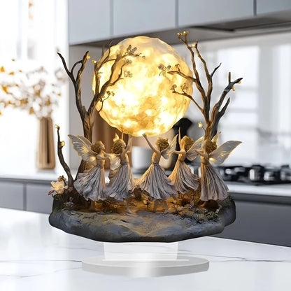 Bohemian Fairy Moon Lamp – Acrylic Angel Statue Tabletop Decor