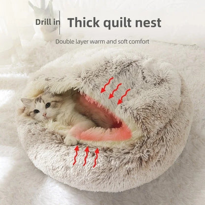 Plush Shell Cat Bed – Semi-Enclosed Warm Nest for Winter Comfort