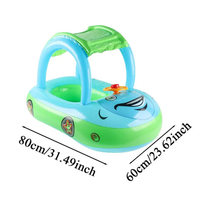 Toddler Pool Float with Canopy – Inflatable Car Design Swim Trainer