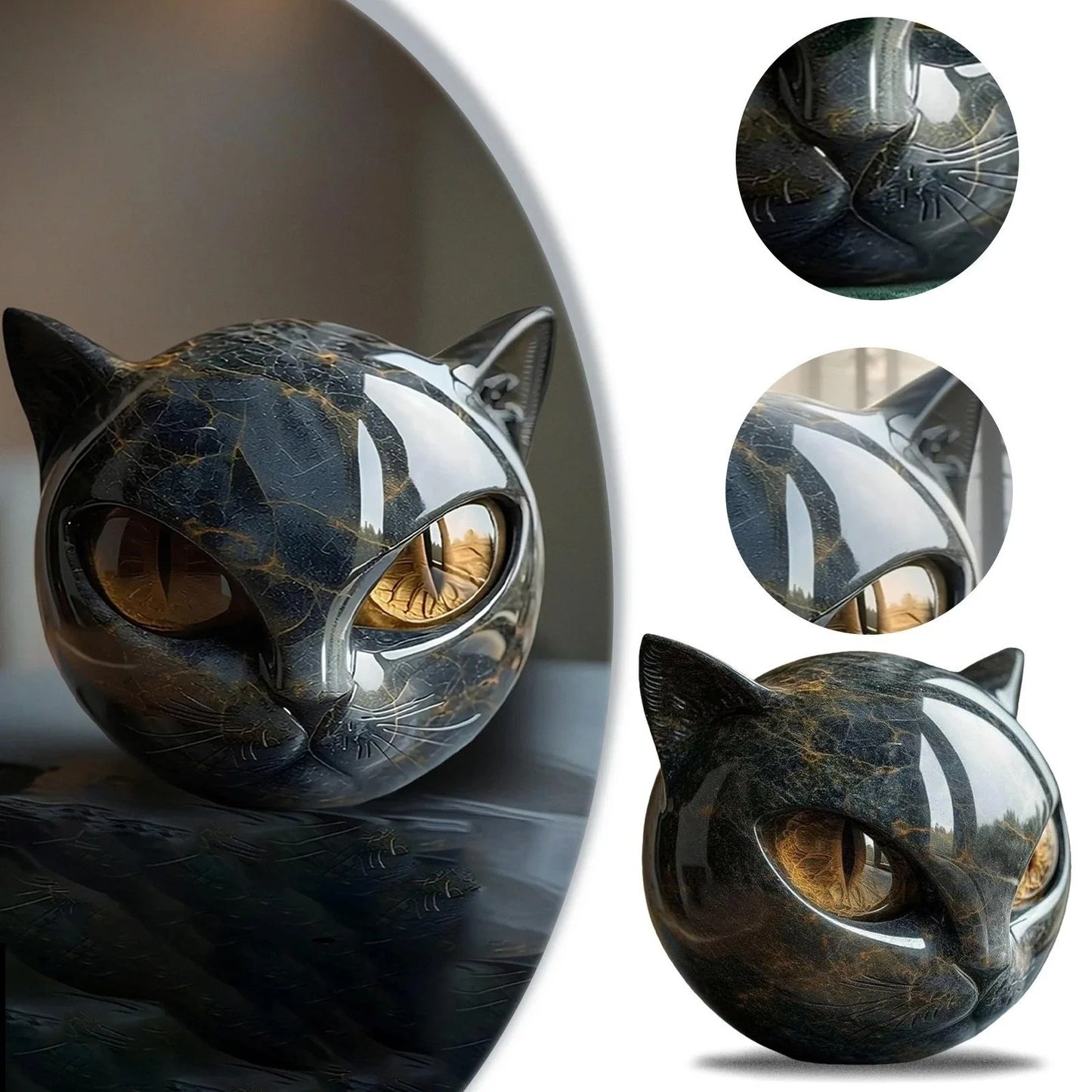 Black Cat Stone Figurine