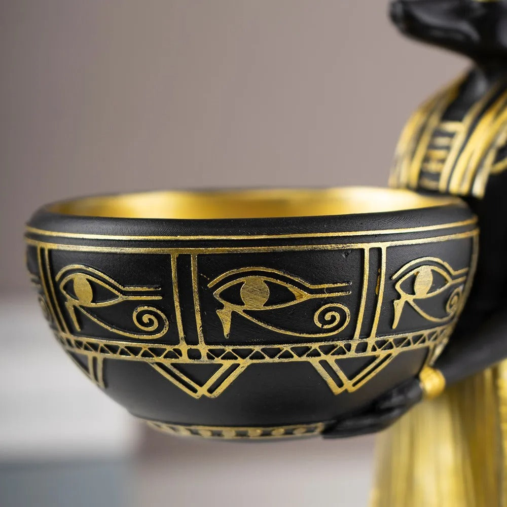 Ancient Egyptian Anubis Statue with Decorative Bowl