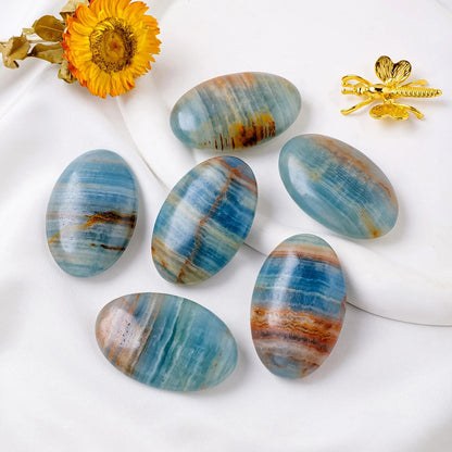 Random 3 Piece Natural Blue Onyx Palm Stone Set