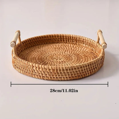 Handwoven Rattan Serving Tray with Handles