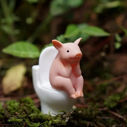 Mini Pig on Toilet Figurine
