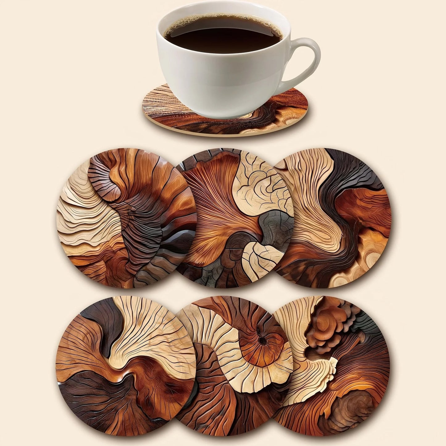 Unique Wooden Coasters - Set of 6