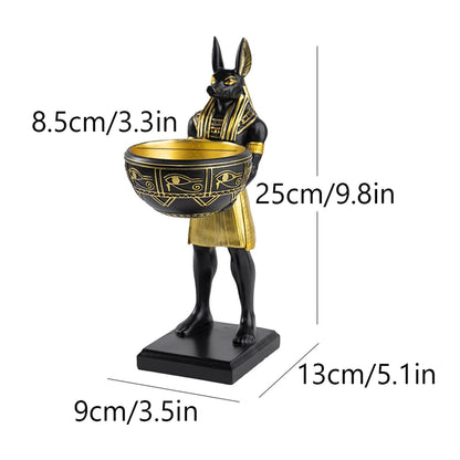 Ancient Egyptian Anubis Statue with Decorative Bowl