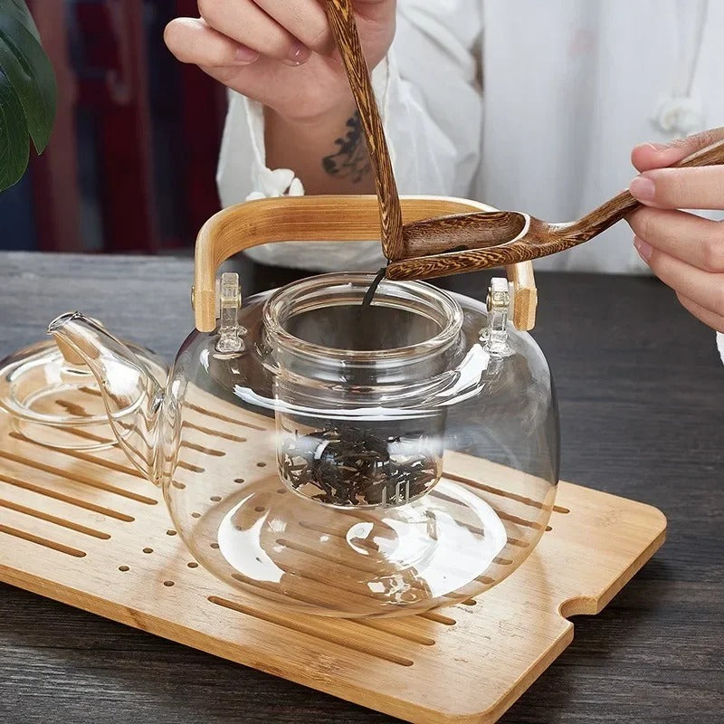 1000ml Glass Teapot with Wood Handle