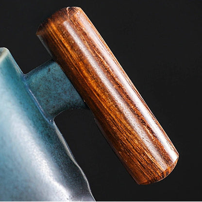 Vintage Handmade Coffee Cup with Wooden Handle