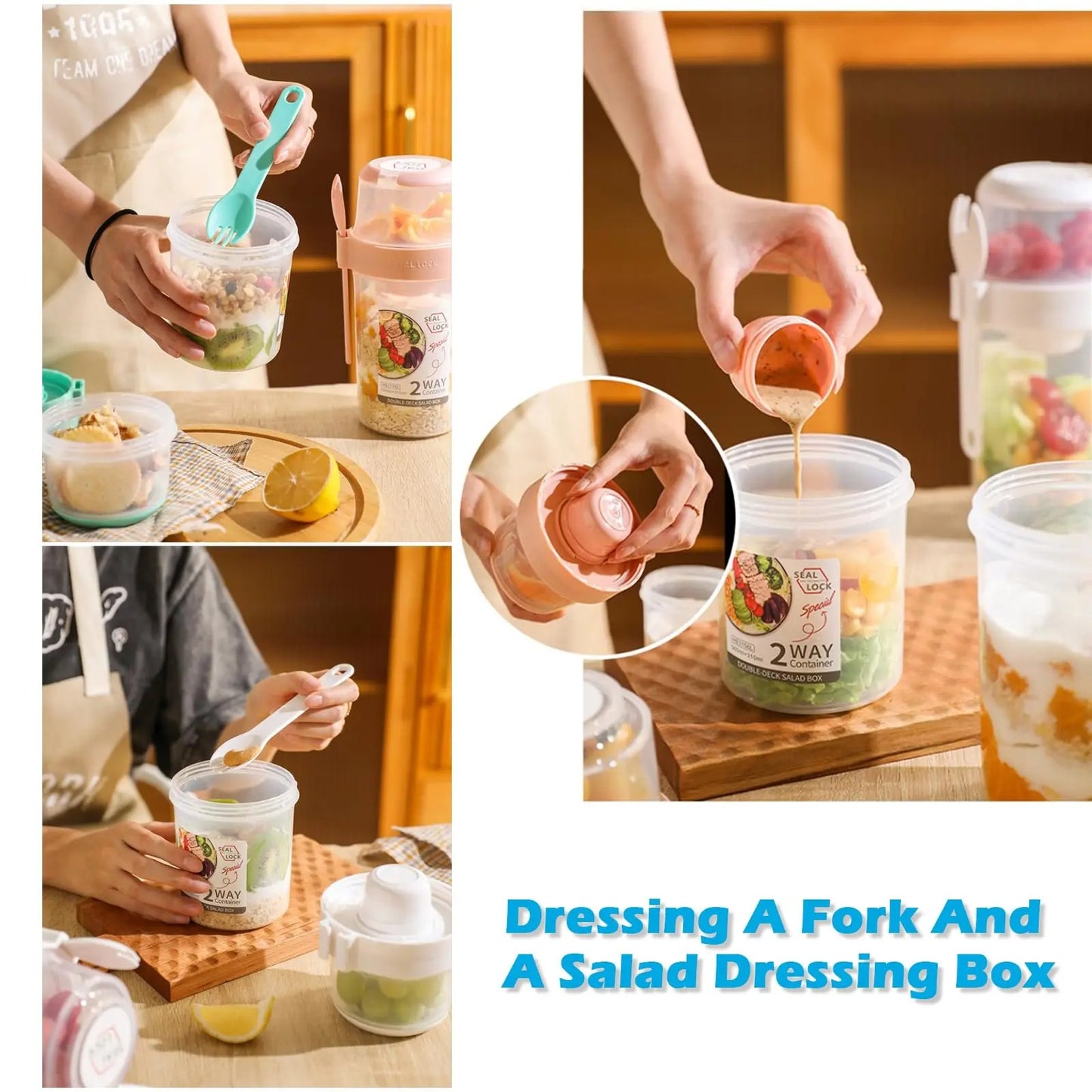 2-Layer Salad & Snack Container with Dressing Cup and Fork