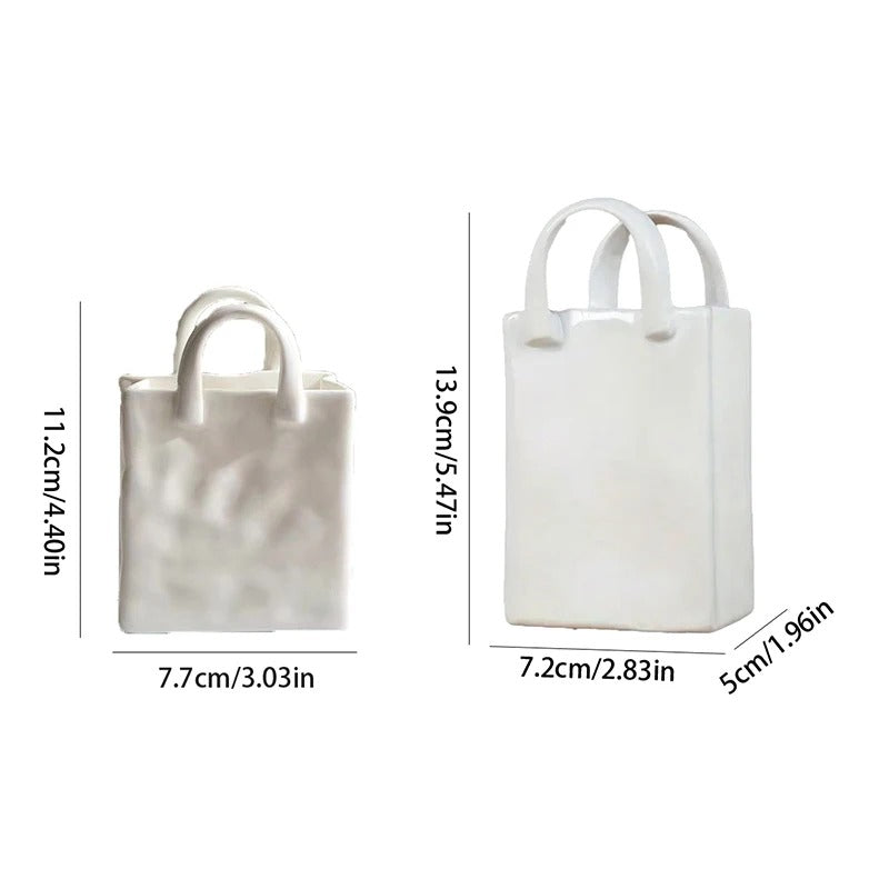 Nordic Handbag Vase – White Ceramic Flower Vase