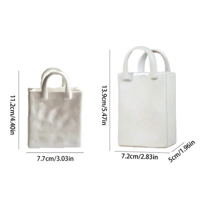 Nordic Handbag Vase – White Ceramic Flower Vase