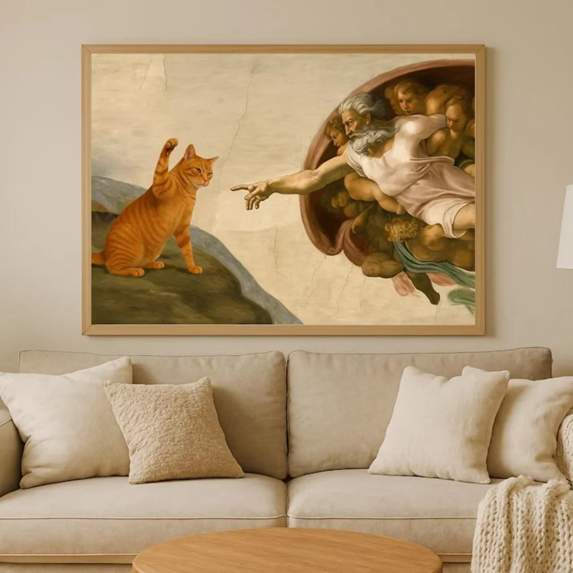 Creation of Adam Orange Cat Canvas Wall Art Print (No Frame)