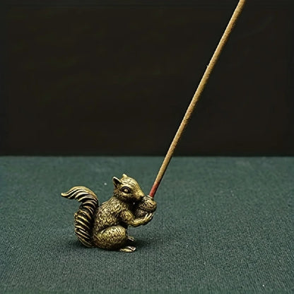 Antique Brass Squirrel Figurine – Solid Incense Holder
