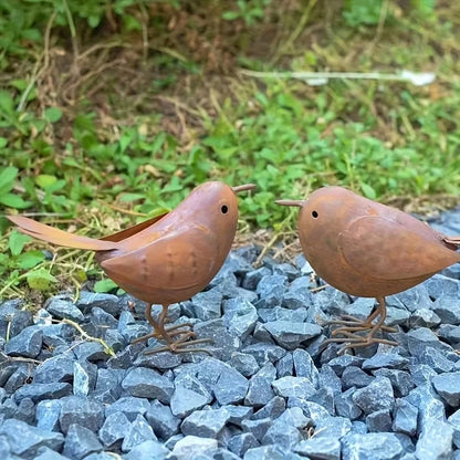 Rustic Metal Bird Garden Ornament - 2Pcs