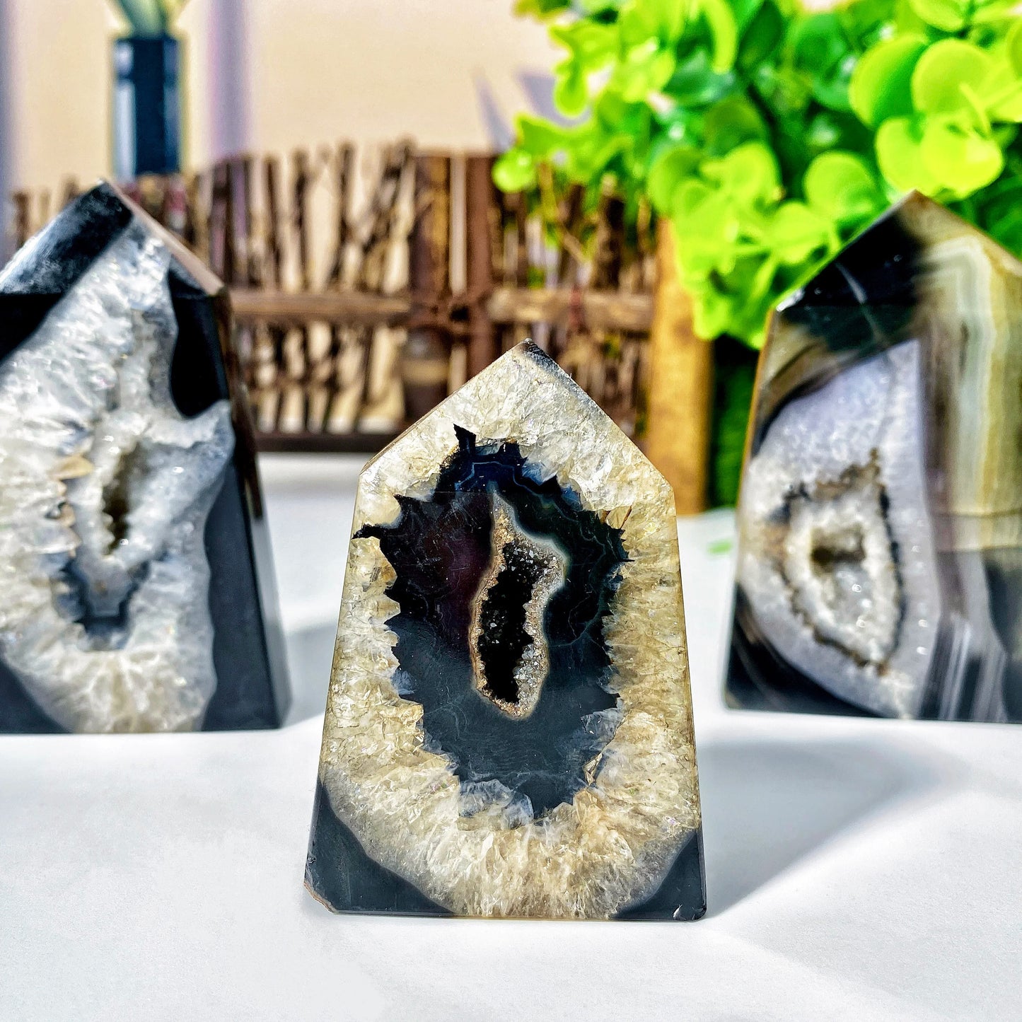Random 3 Piece Black Agate Crystal Tower