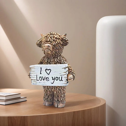 Funny Highland Cow "I Love You" Statue