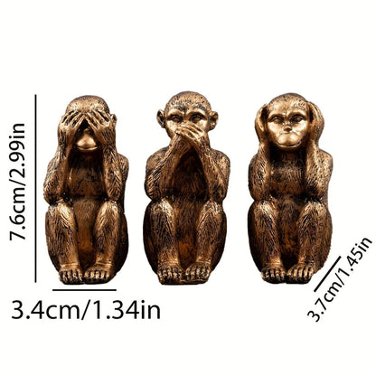See, Hear, Speak, No Evil Monkey Sculpture Set - 3Pcs
