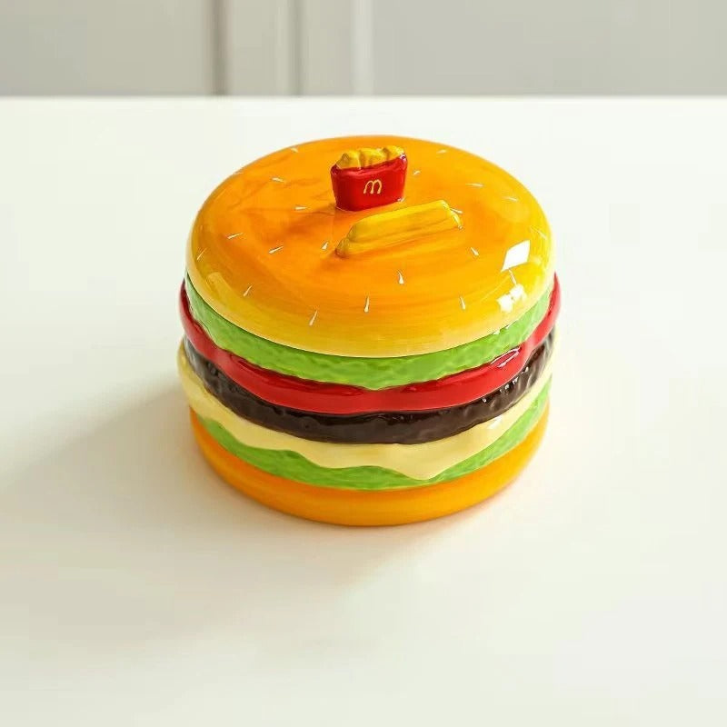 Burger-Shaped Ceramic Bowl with Lid