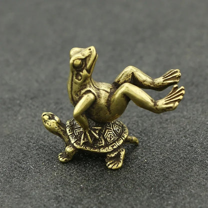 Antique Brass Tortoise and Frog Miniature