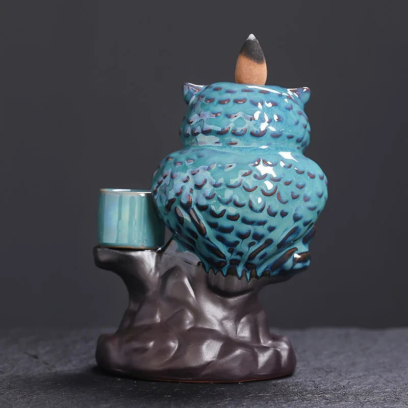 Ceramic Owl Backflow Incense Burner & Candle Holder